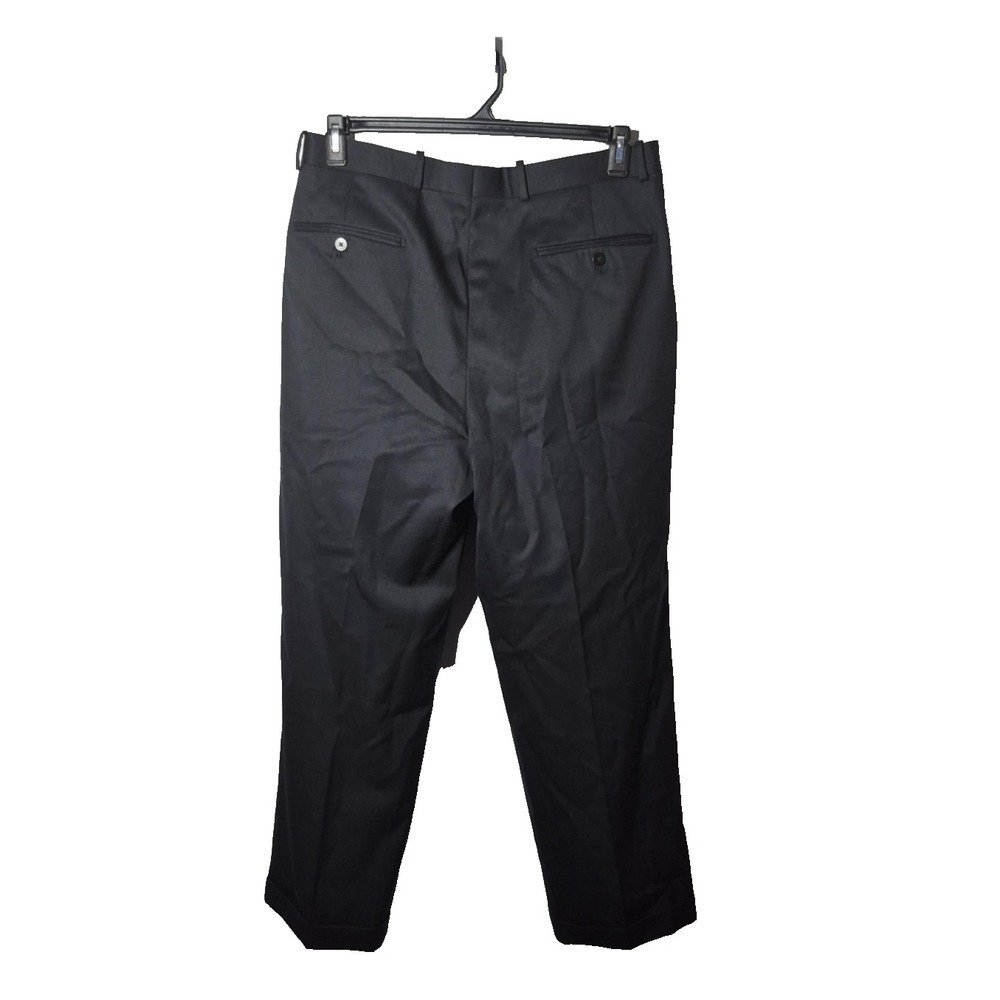 Alfani Wool Dress Pants Mens 34x29 Black Pleated Trousers Cuffed Hem - Picture 2 of 8